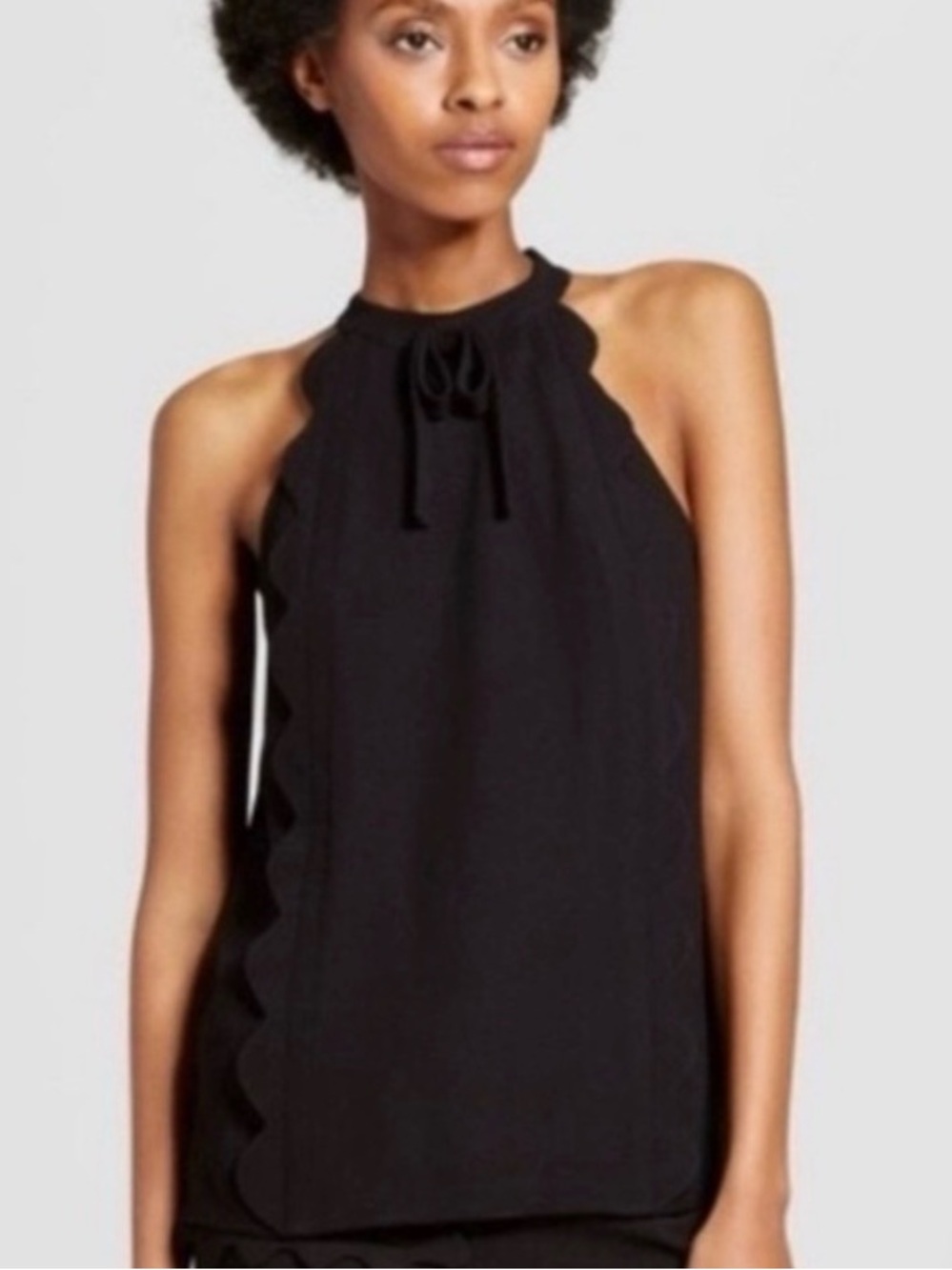 Victoria Beckham Black Halter Top with Scalloped Trim
